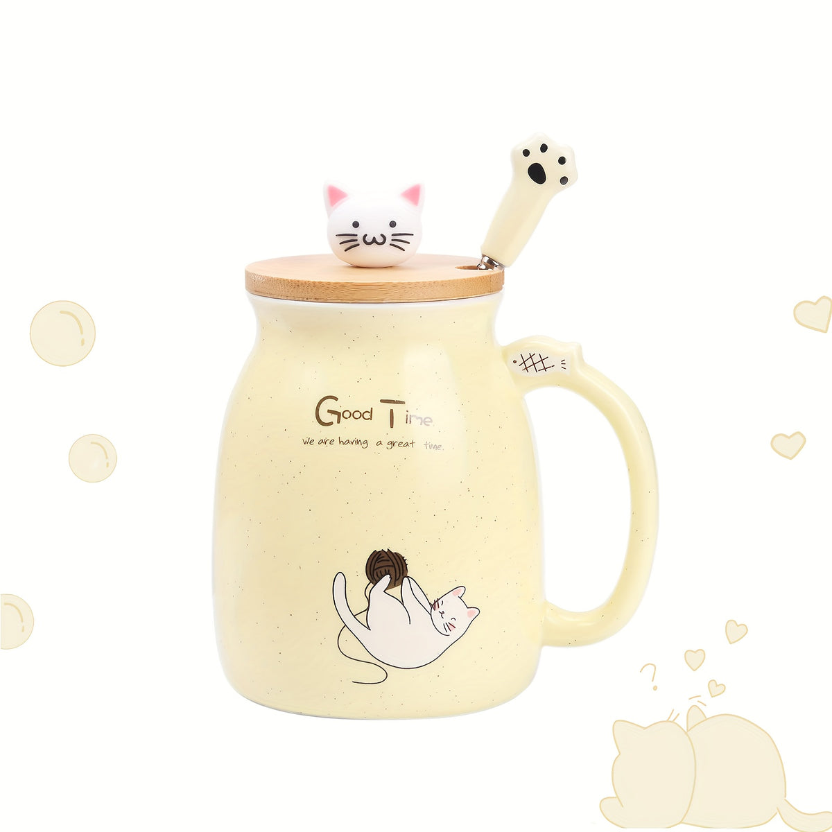 Cat Lovers Kawaii Mug – 13oz Ceramic Tea & Coffee Cup with Lid and Spoon
