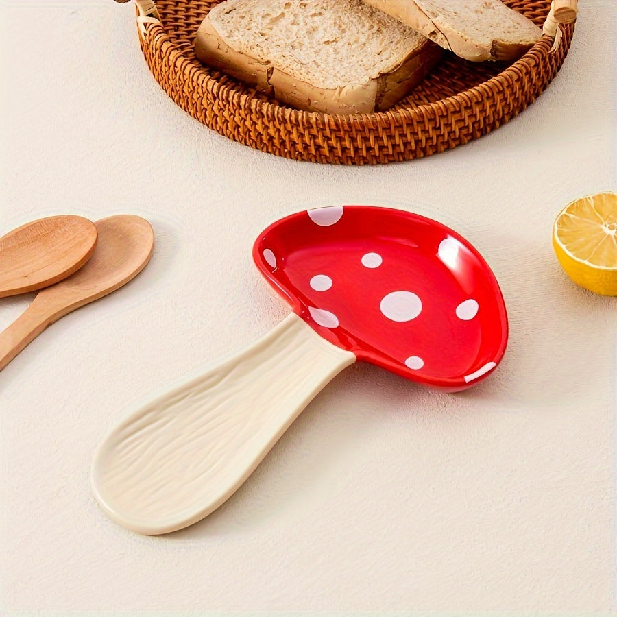 Cute Mushroom Spoon Rest – Ceramic High-Temperature Resistant Spoon Plate & Housewarming Gift