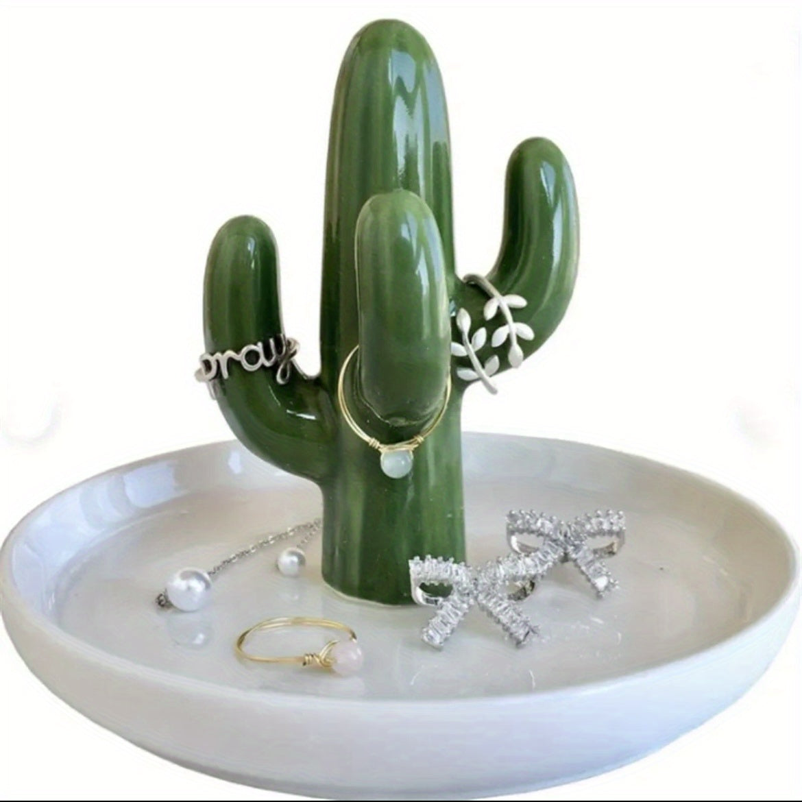 Ceramic Cactus Jewelry Tray | Ring Holder & Succulent Ring Organizer for Home Decor