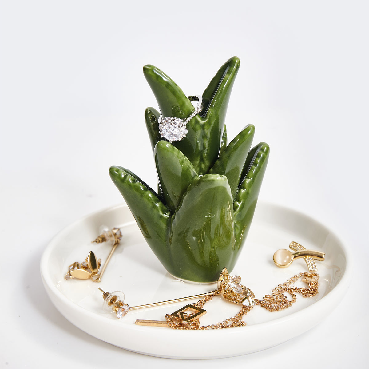 Ceramic Cactus Jewelry Tray | Ring Holder & Succulent Ring Organizer for Home Decor