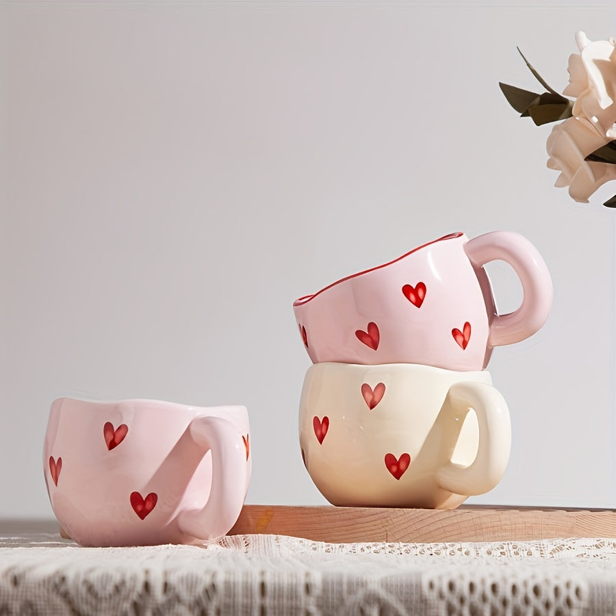 Romantic Ceramic Coffee Mug 9.5oz | Heart Pattern Love Cup for Couples & Birthday Gifts