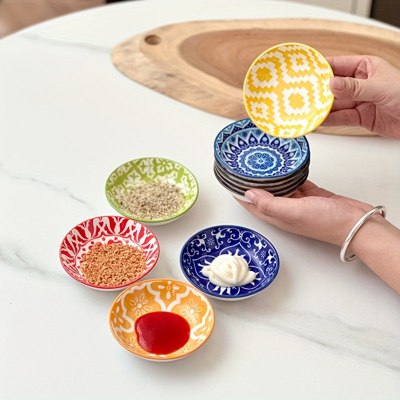 6-Piece Ceramic Seasoning Plate Set | Bohemian Sauce Dish for Soy Sauce, Vinegar & Spices