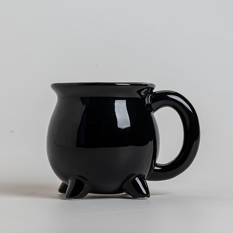 Witch Cauldron Ceramic Mug | 13.53oz Black Coffee Mug for Halloween & Spooky Vibes