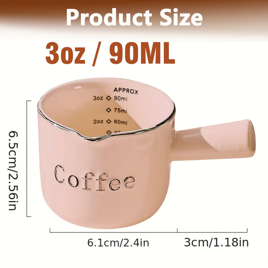 Pink Ceramic Espresso Cup with Handle | 3.04oz V-Shaped Shot Cup for Espresso Making