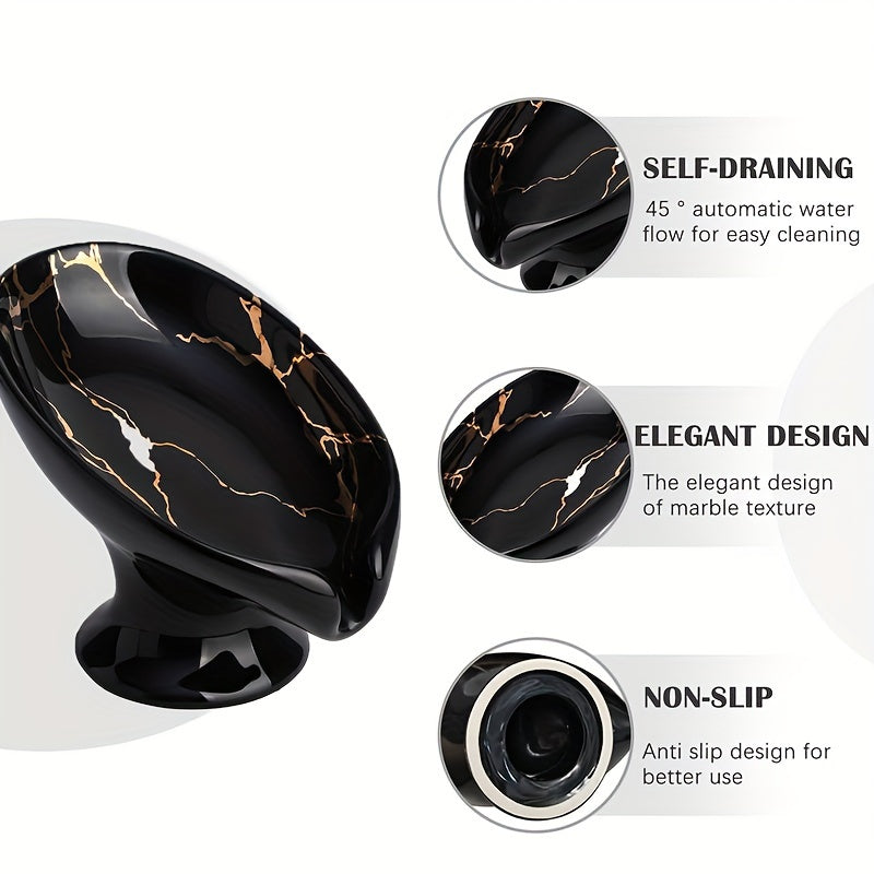 Self-Draining Ceramic Soap Dish | Marble Leaf-Shaped Soap Rack for Bathroom