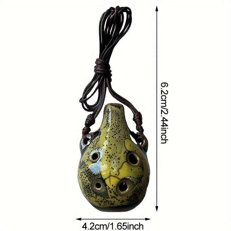 Vintage 6-Hole Ceramic Ocarina Flute | Mini Portable Wind Instrument with Adjustable Necklace