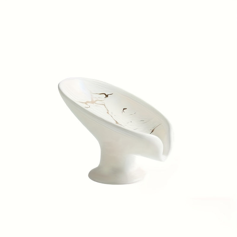 Self-Draining Ceramic Soap Dish | Marble Leaf-Shaped Soap Rack for Bathroom