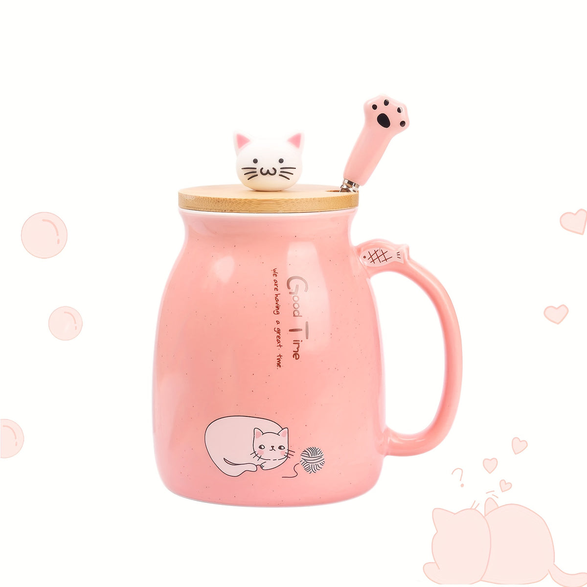 Cat Lovers Kawaii Mug – 13oz Ceramic Tea & Coffee Cup with Lid and Spoon