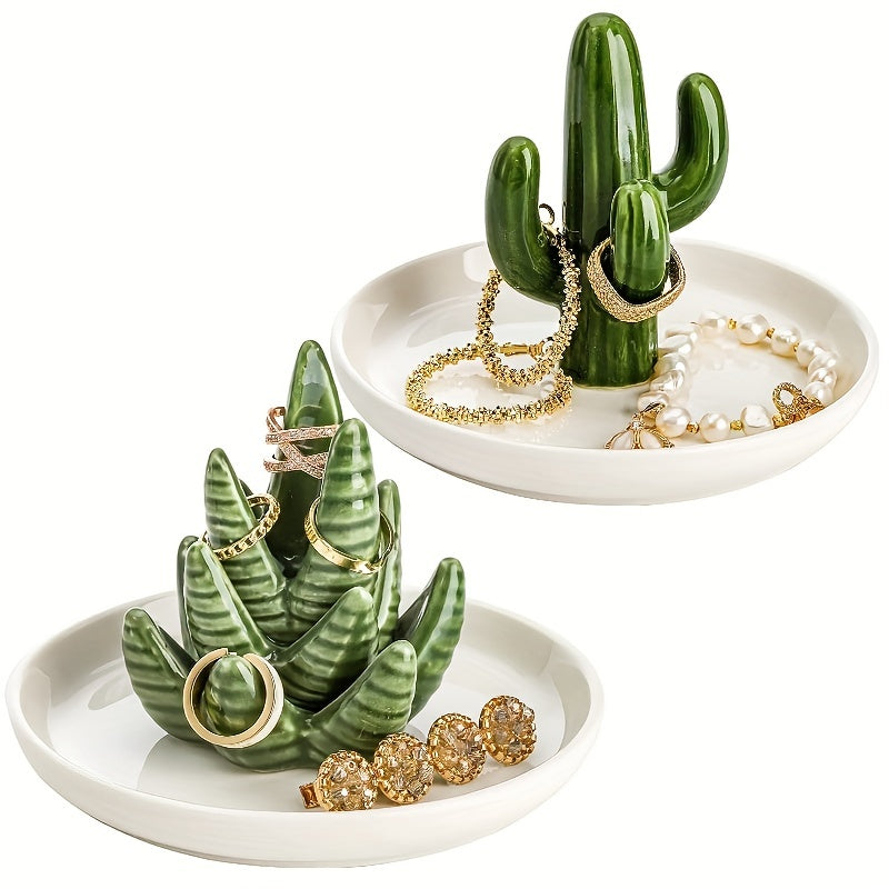 Ceramic Cactus Jewelry Tray | Ring Holder & Succulent Ring Organizer for Home Decor