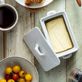 Large Farmhouse Butter Keeper – Ceramic Butter Dish with Wood Lid for All Butter Shapes