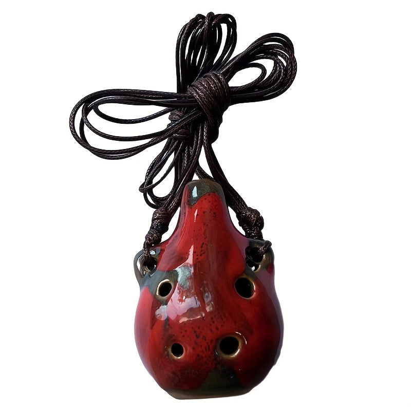 Vintage 6-Hole Ceramic Ocarina Flute | Mini Portable Wind Instrument with Adjustable Necklace
