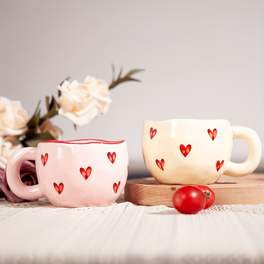 Romantic Ceramic Coffee Mug 9.5oz | Heart Pattern Love Cup for Couples & Birthday Gifts