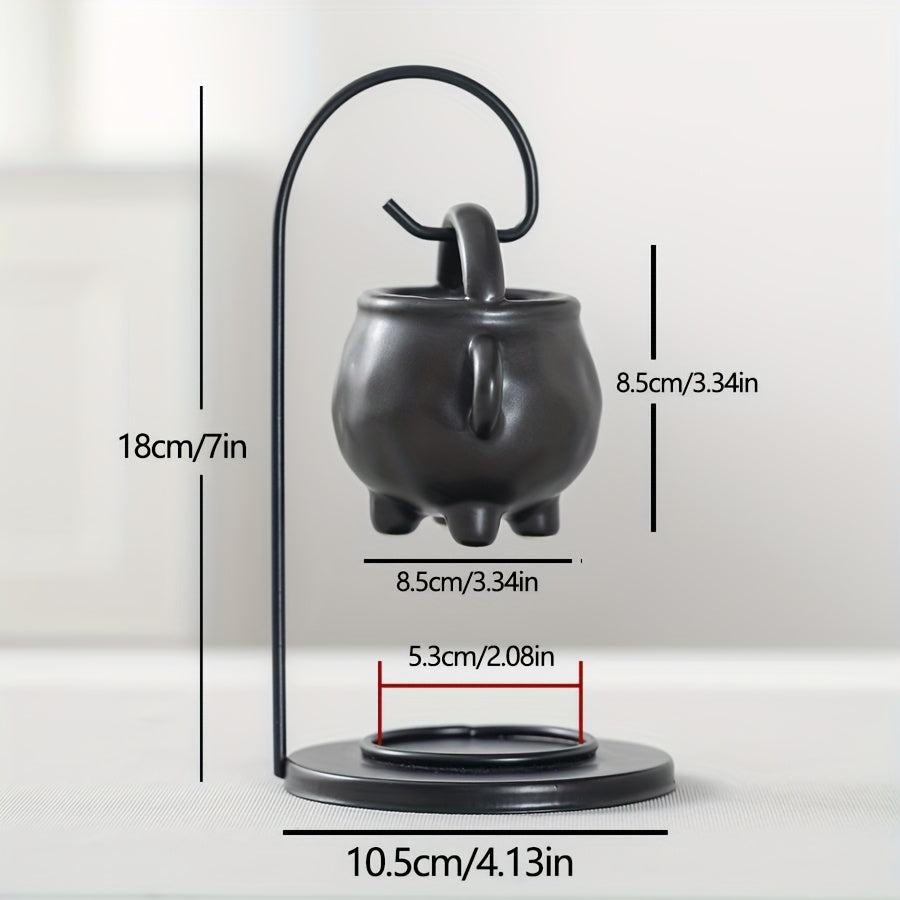 Black Ceramic Essential Oil Lamp | Hanging Pot Candle Heater & Decorative Warm Night Light