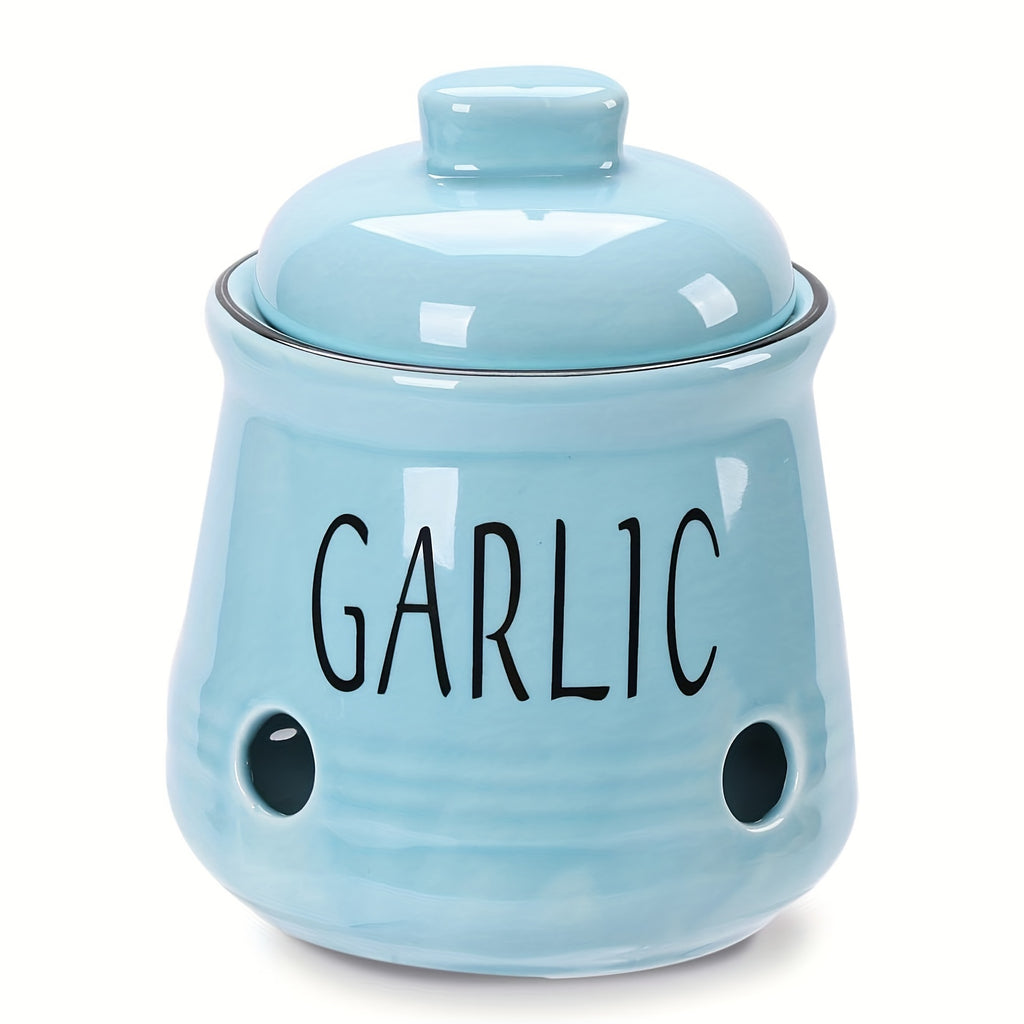 Ceramic Garlic Storage Container with Lid | Countertop Garlic Preservation Box for Kitchen