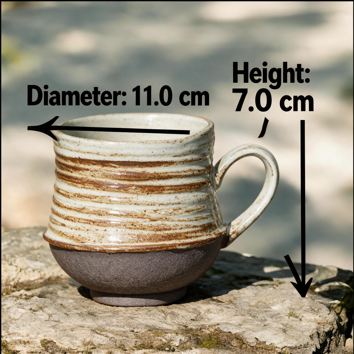 Artisanal Handcrafted Ceramic Coffee Mug – 7.5 oz Rustic Two-Tone Stoneware Cup with Ribbed Texture & Speckled Glaze – Unique Pottery Tea Cup for Home & Office