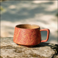 Artisanal Handcrafted Ceramic Coffee Mug – 10.5 oz Rustic Red & Orange Reactive Glaze Stoneware Cup with Handle – Unique Pottery Tea Cup for Home & Office