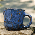 Artisanal Handcrafted Ceramic Coffee Mug – 9 oz Rustic Blue Reactive Glaze Stoneware Cup with Sculpted Rock Texture – Unique Pottery Tea Cup for Home & Office