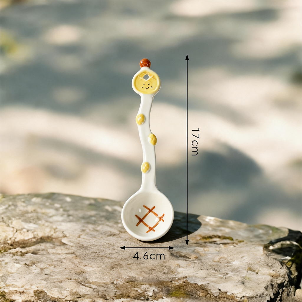 Cute Baguette Ceramic Spoon - 17cm Kawaii Bread Dessert Spoon for Coffee, Tea, and Appetizers