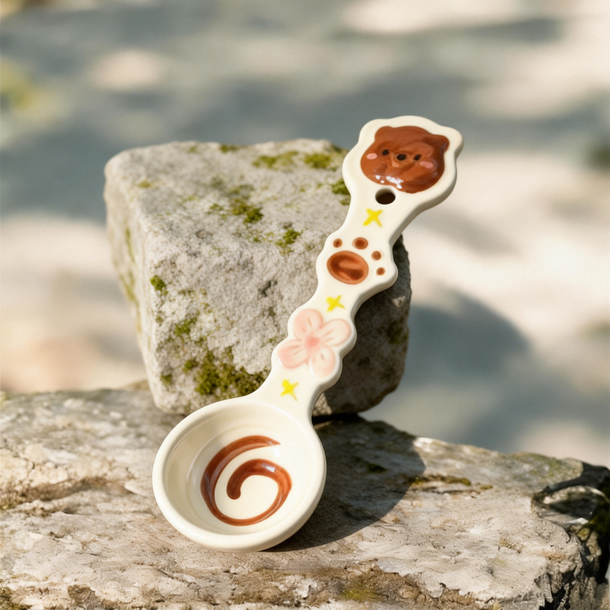 Cute Brown Bear Ceramic Spoon - 16cm Kawaii Animal Dessert Spoon for Coffee, Tea, and Appetizers