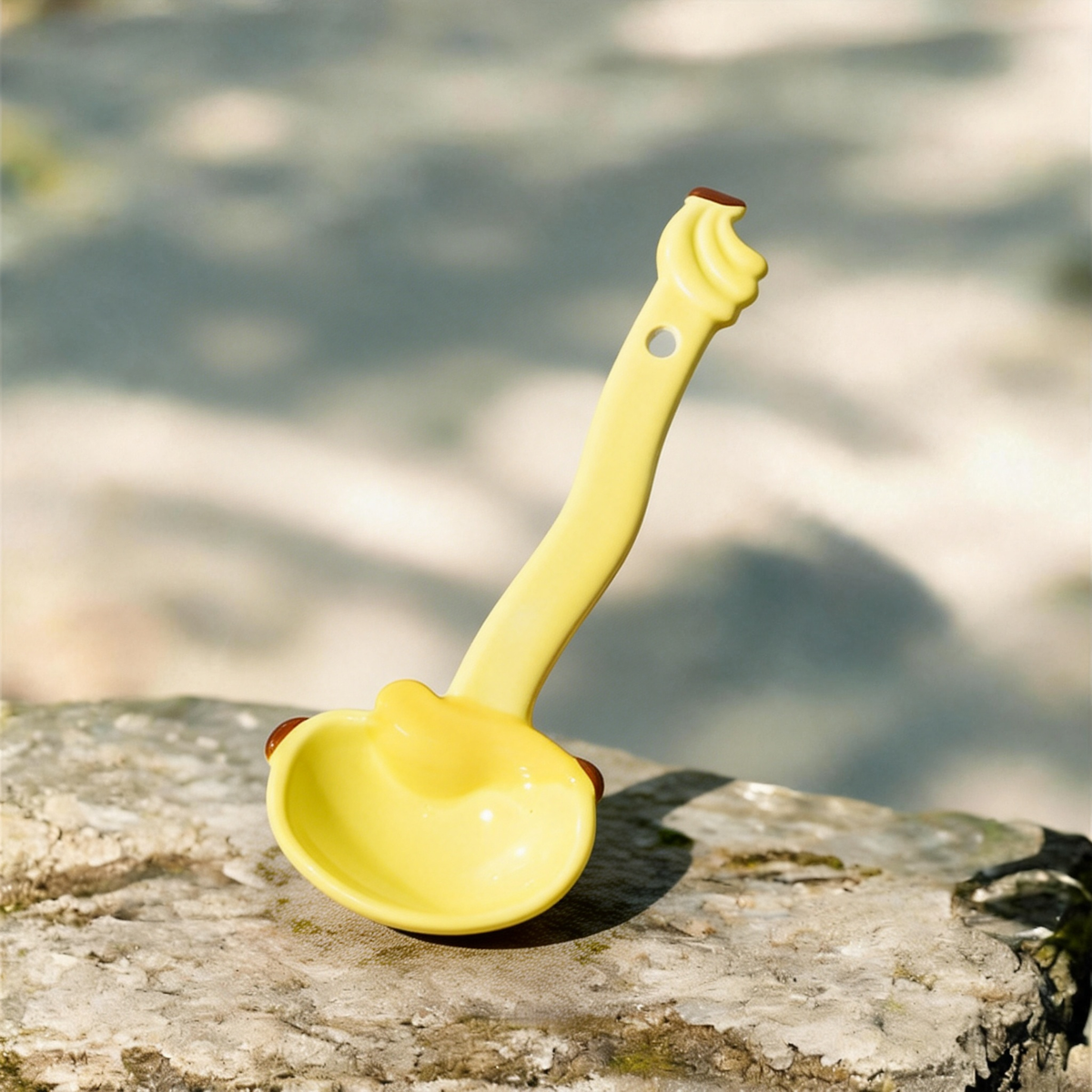 Cute Duck Shaped Ceramic Ladle - 16cm Kawaii Yellow Soup Spoon for Sauces, Gravy, and Desserts