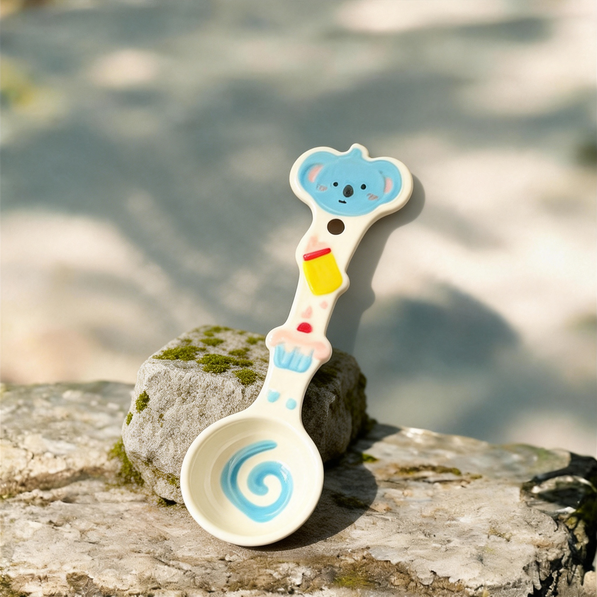 Cute Blue Bear Ceramic Spoon - 16cm Kawaii Animal Dessert Spoon for Coffee, Tea, and Appetizers