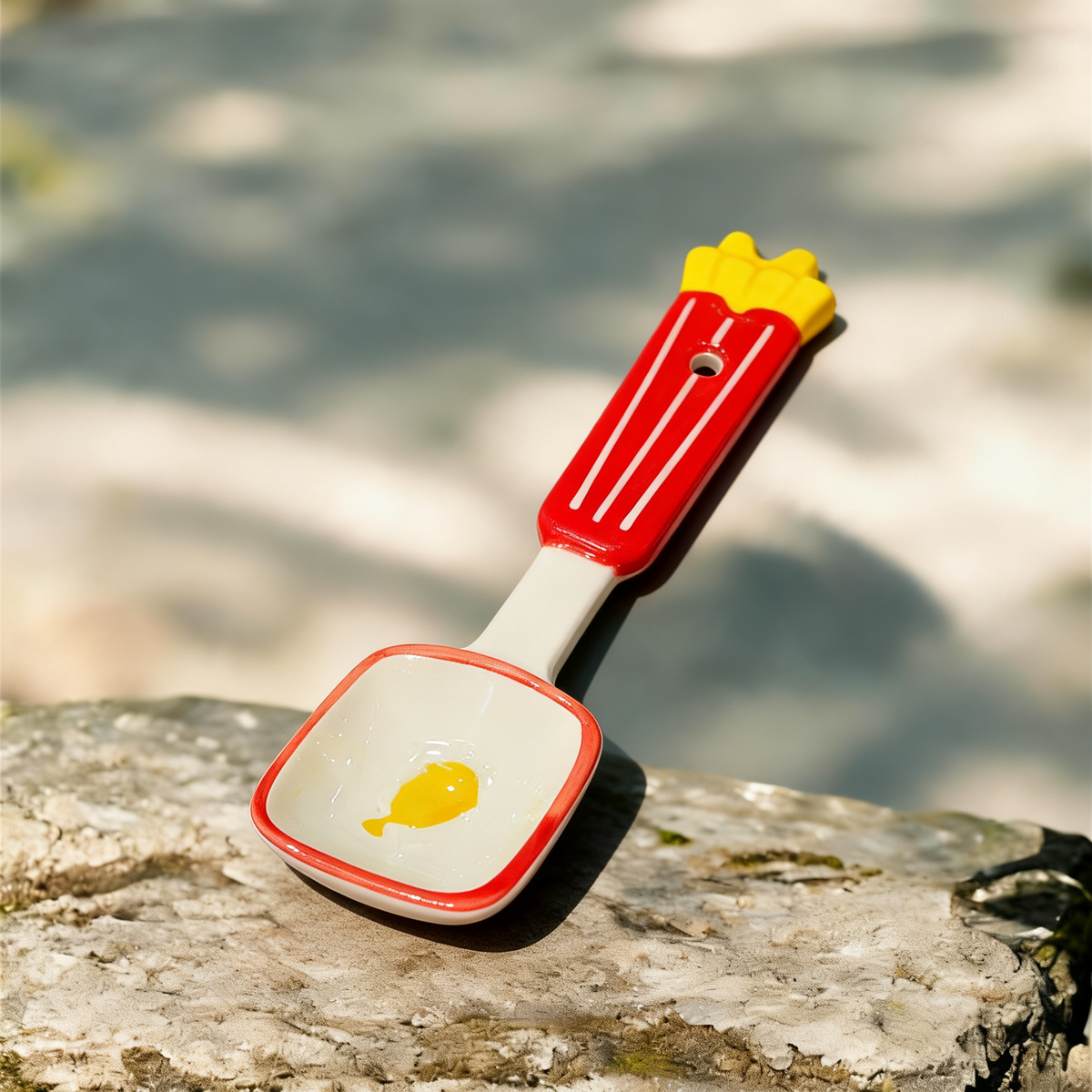 Cute French Fry Box Character Ceramic Spoon - 16cm Kawaii Fast Food Dessert Spoon for Coffee, Tea, and Appetizers