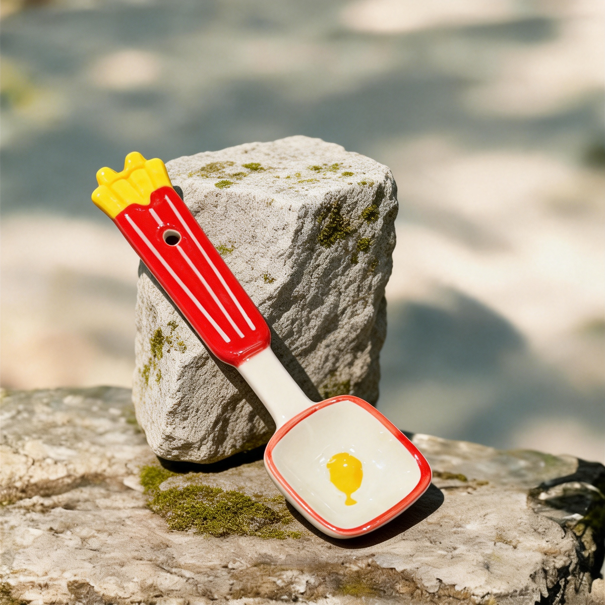 Cute French Fry Box Character Ceramic Spoon - 16cm Kawaii Fast Food Dessert Spoon for Coffee, Tea, and Appetizers