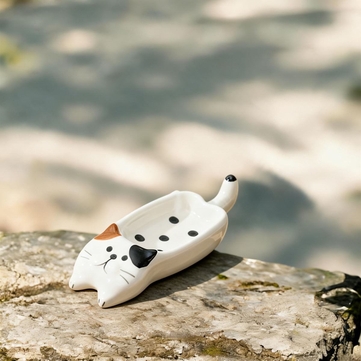 Cute Cat Ceramic Spoon Rest - 13.5cm Kawaii Kitten Utensil Holder for Kitchen Counter & Stove Top
