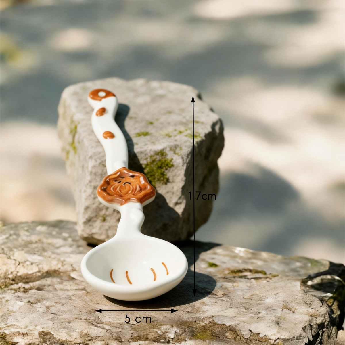 Elegant Ceramic Spoon with Amber Flower Detail - 17cm White Porcelain Dessert Spoon for Coffee, Tea, and Appetizers