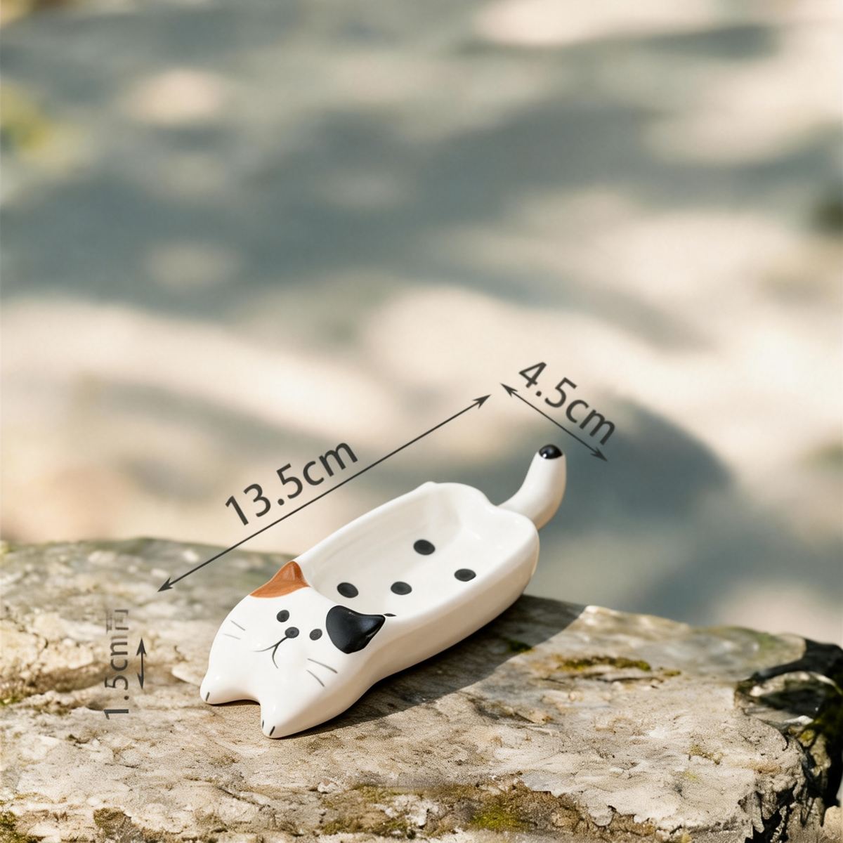 Cute Cat Ceramic Spoon Rest - 13.5cm Kawaii Kitten Utensil Holder for Kitchen Counter & Stove Top