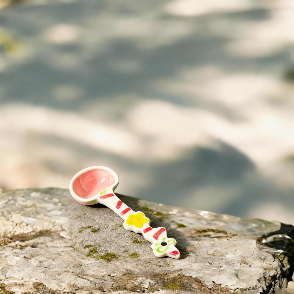Cute Floral Ceramic Spoon - 16cm Kawaii Pink Dessert Spoon for Coffee, Tea, and Appetizers