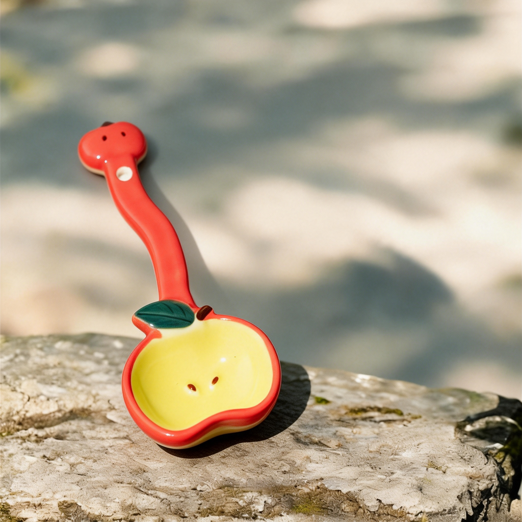 Cute Apple Shaped Ceramic Spoon - 16cm Kawaii Fruit Design Dessert Spoon for Coffee, Tea, and Appetizers