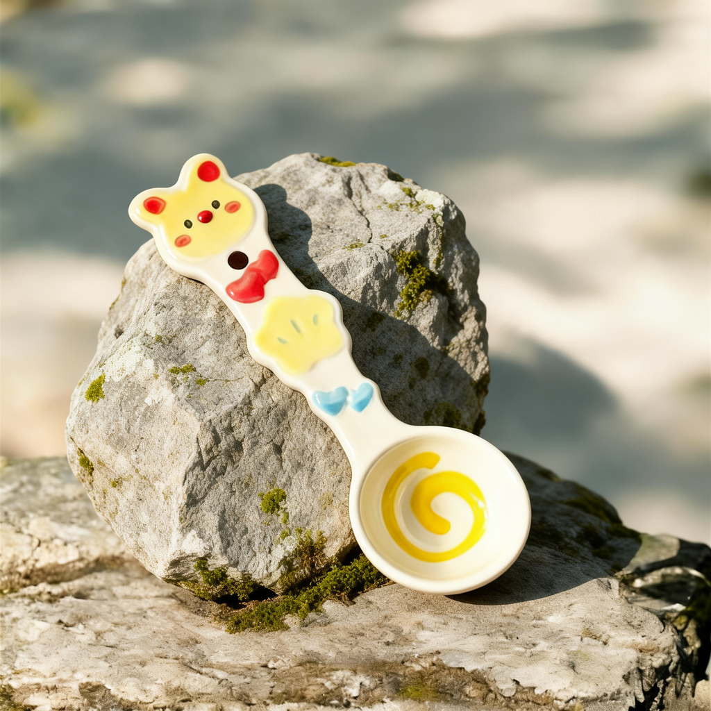 Cute Yellow Bear Ceramic Spoon - 16cm Kawaii Animal Dessert Spoon for Coffee, Tea, and Appetizers