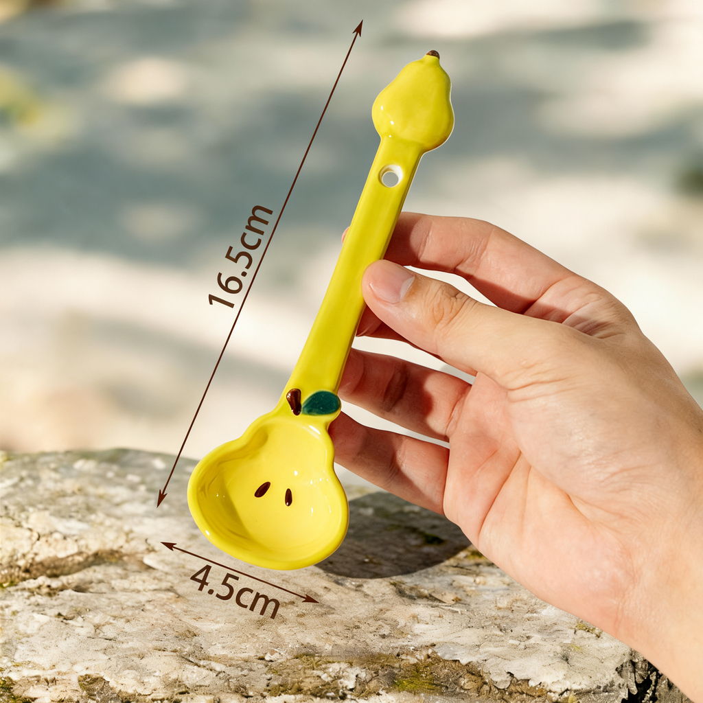 Cute Pear Shaped Ceramic Spoon - 16.5cm Kawaii Fruit Design Dessert Spoon for Coffee, Tea, and Appetizers
