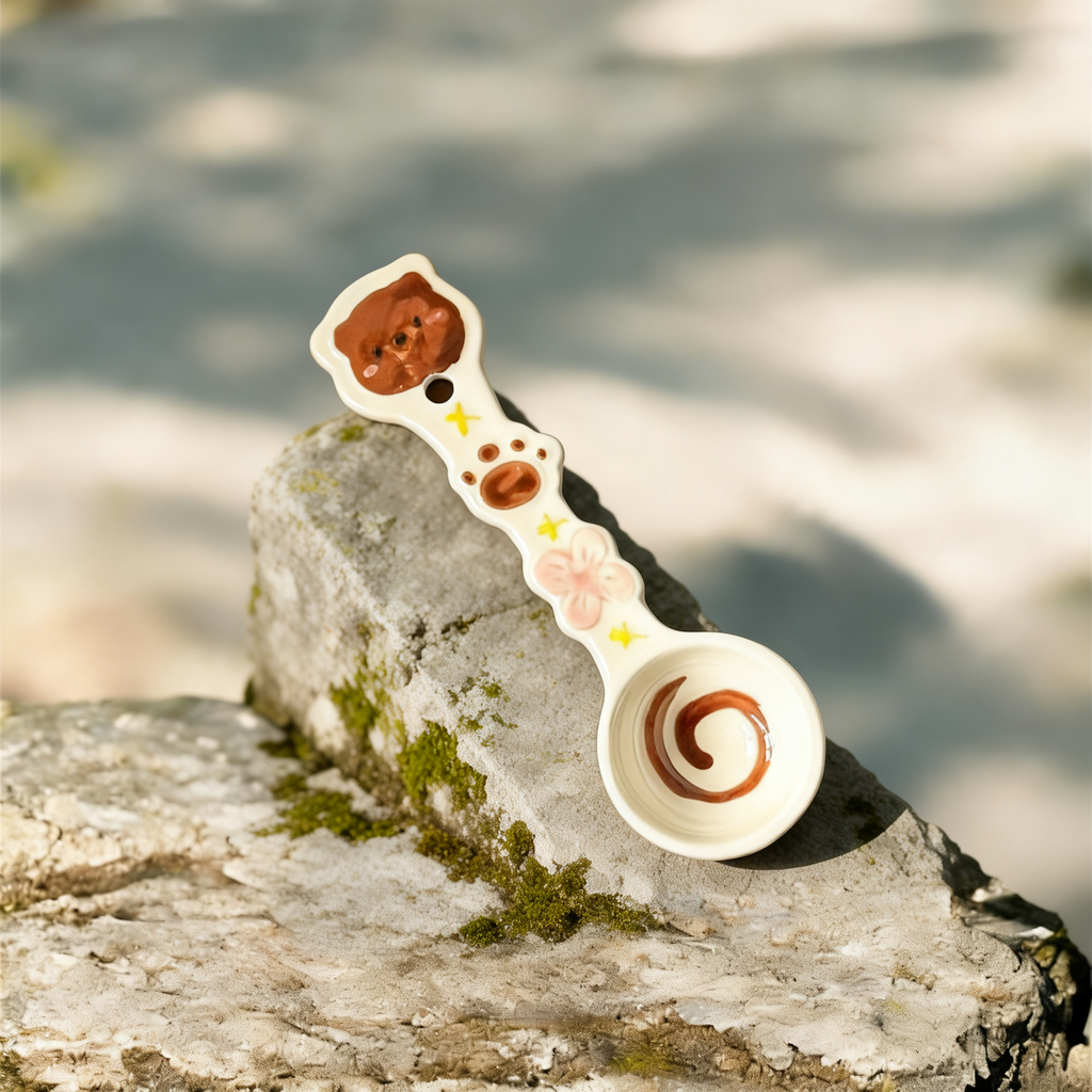 Cute Brown Bear Ceramic Spoon - 16cm Kawaii Animal Dessert Spoon for Coffee, Tea, and Appetizers