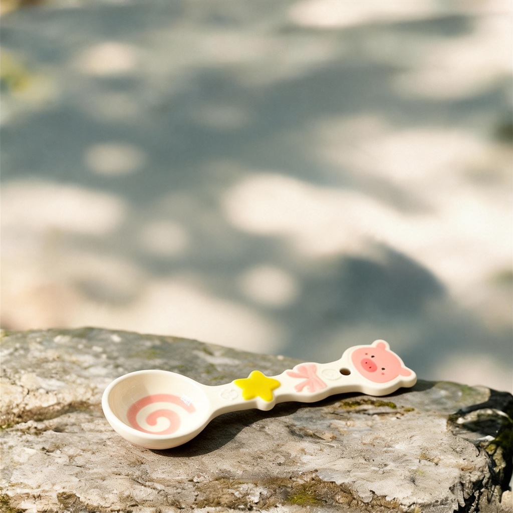 Cute Pig Ceramic Spoon - 16cm Kawaii Pink Dessert Spoon for Coffee, Tea, and Appetizers