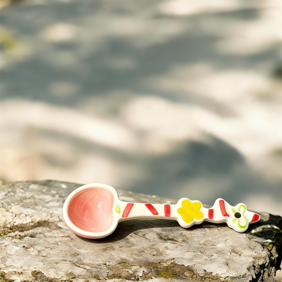 Cute Floral Ceramic Spoon - 16cm Kawaii Pink Dessert Spoon for Coffee, Tea, and Appetizers