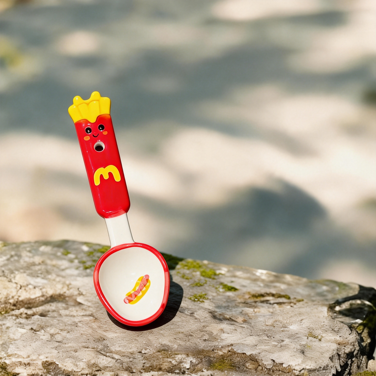 Cute French Fry Character Ceramic Spoon - 16cm Kawaii Fast Food Dessert Spoon for Coffee, Tea, and Appetizers
