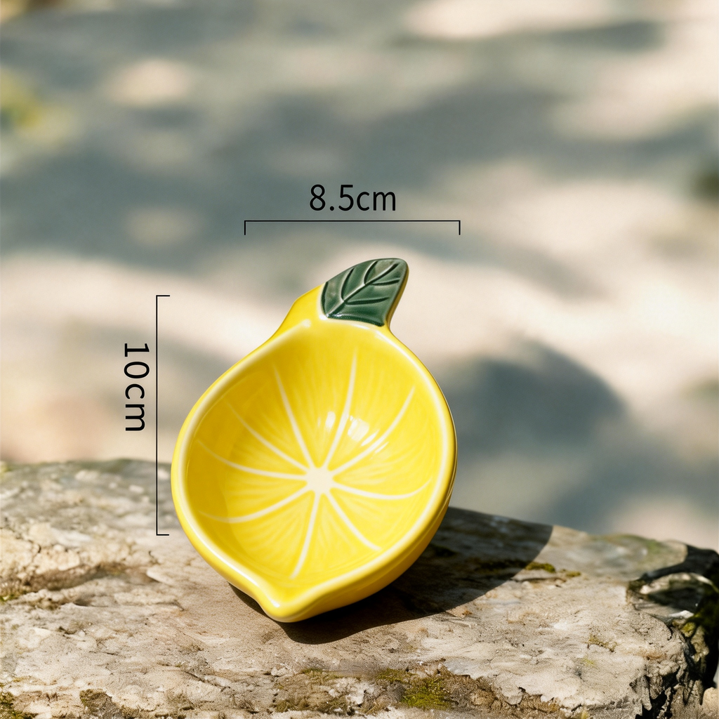 Ceramic Lemon Shaped Dipping Bowl - 8.5cm Cute Fruit Design Sauce Dish for Soy Sauce, Vinegar, and Condiments