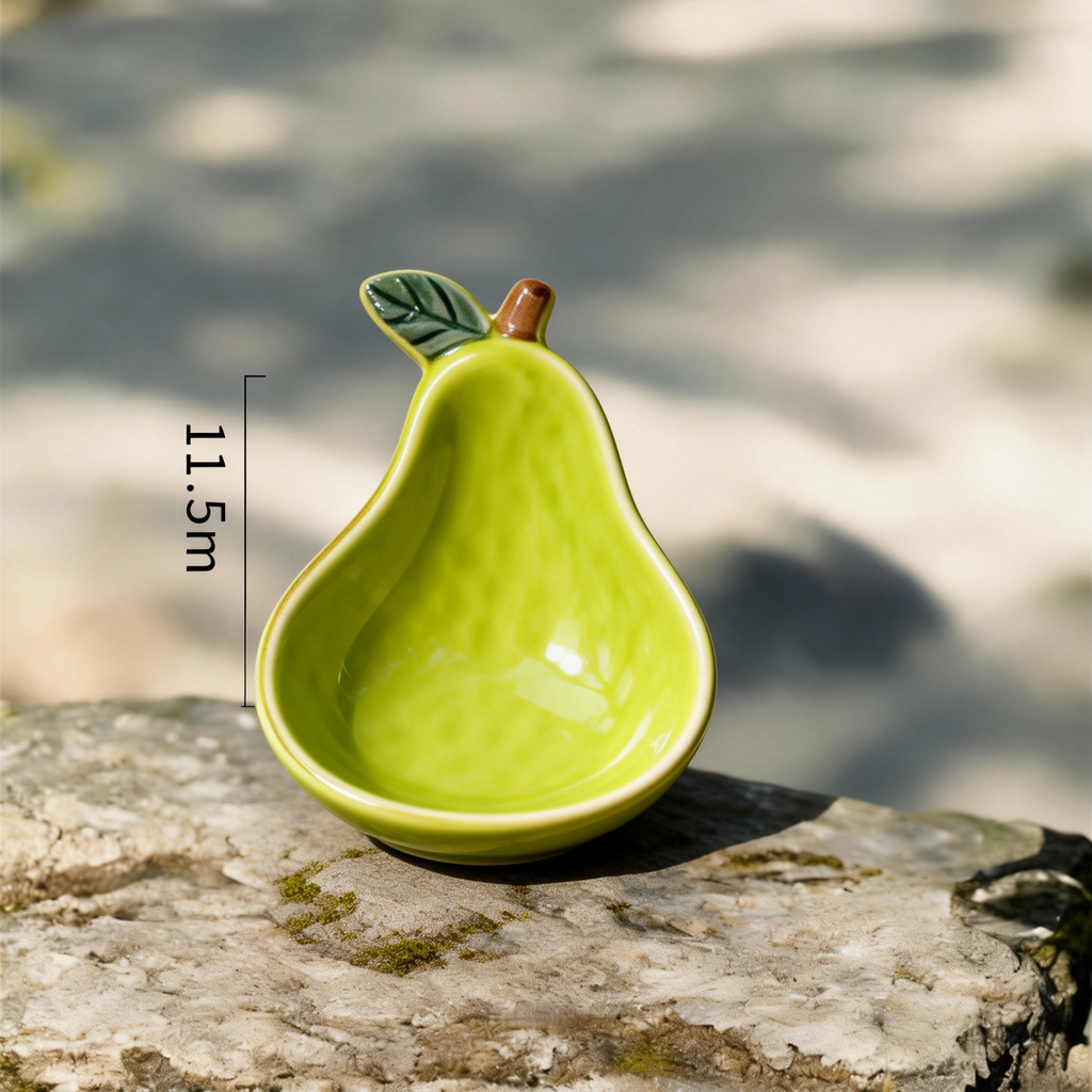 Ceramic Pear Shaped Dipping Bowl - 11.5cm Cute Fruit Design Sauce Dish for Soy Sauce, Vinegar, and Condiments