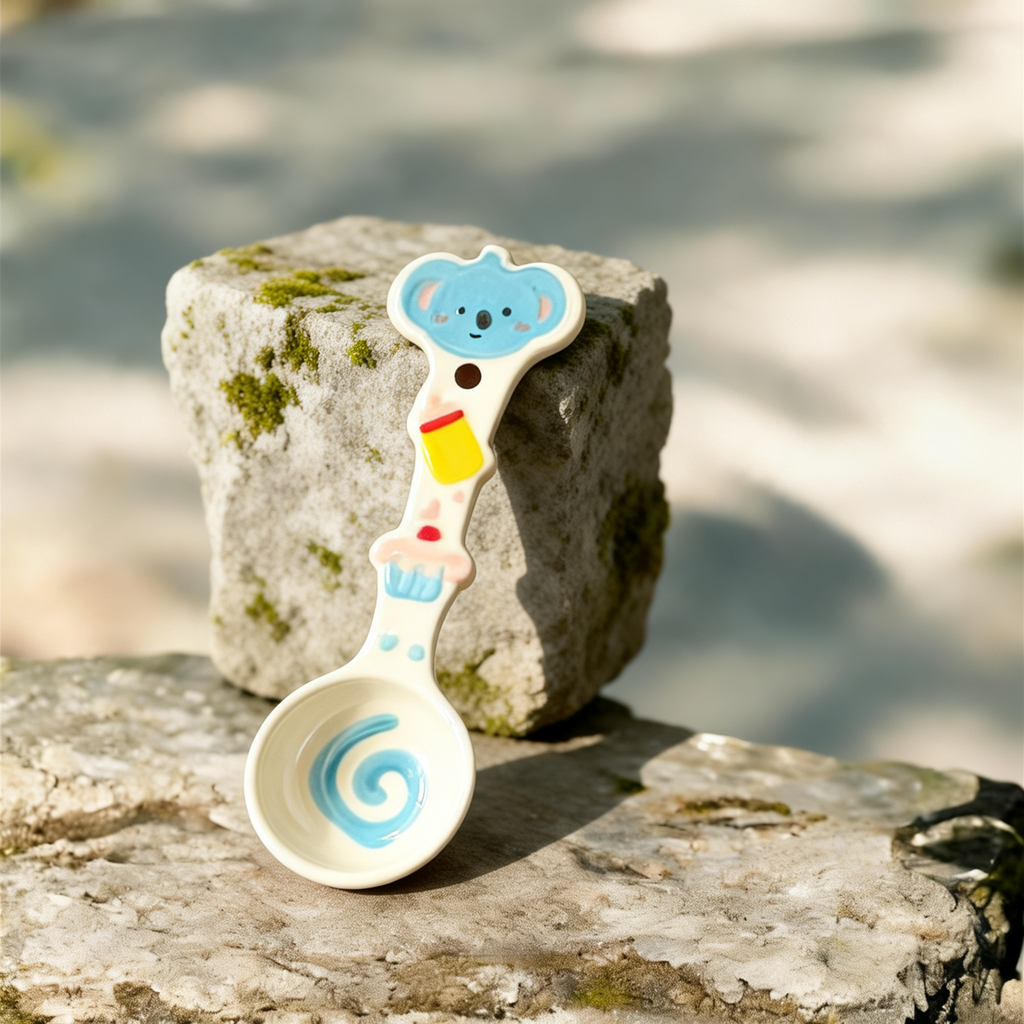 Cute Blue Bear Ceramic Spoon - 16cm Kawaii Animal Dessert Spoon for Coffee, Tea, and Appetizers