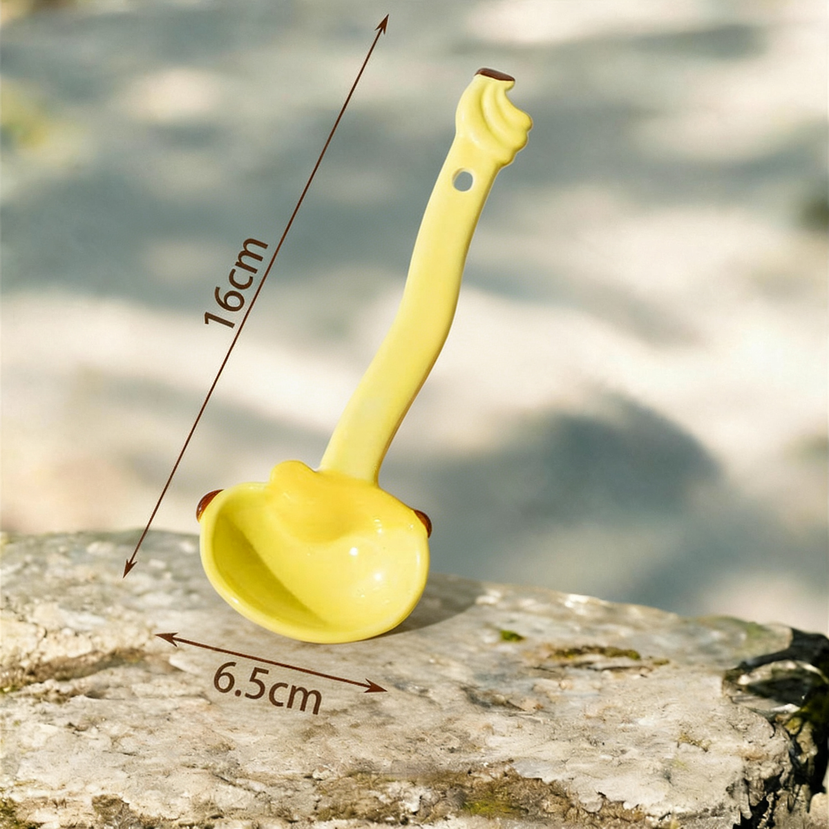 Cute Duck Shaped Ceramic Ladle - 16cm Kawaii Yellow Soup Spoon for Sauces, Gravy, and Desserts
