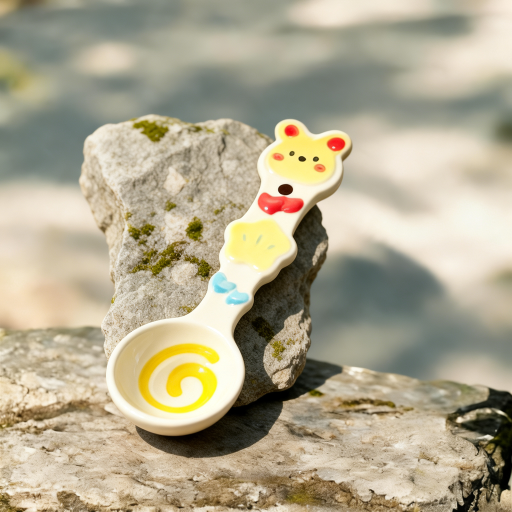 Cute Yellow Bear Ceramic Spoon - 16cm Kawaii Animal Dessert Spoon for Coffee, Tea, and Appetizers