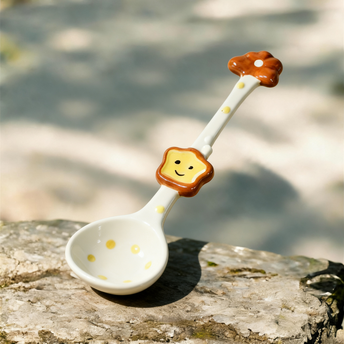 Cute Toast Ceramic Spoon - 17cm Kawaii Bread Dessert Spoon for Coffee, Tea, and Appetizers