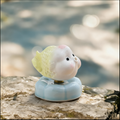 Ceramic Rotating Fish Figurine – Cute Yellow Spinning Goldfish Desk Toy on Light Blue Base