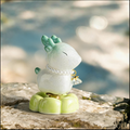Ceramic Rotating Deer Figurine – Cute Mint Green Fawn with Pearl Necklace & Lime Lotus Base
