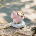 Ceramic Rotating Horse Figurine – Cute Pastel Pink Pony with Hand-Sculpted Floral Saddle & Blue Lotus Base