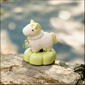 Crystal Glaze Rotating Horse Figurine – Cute Ceramic Pony with Yellow Mane, Pearl Collar & Green Lotus Base
