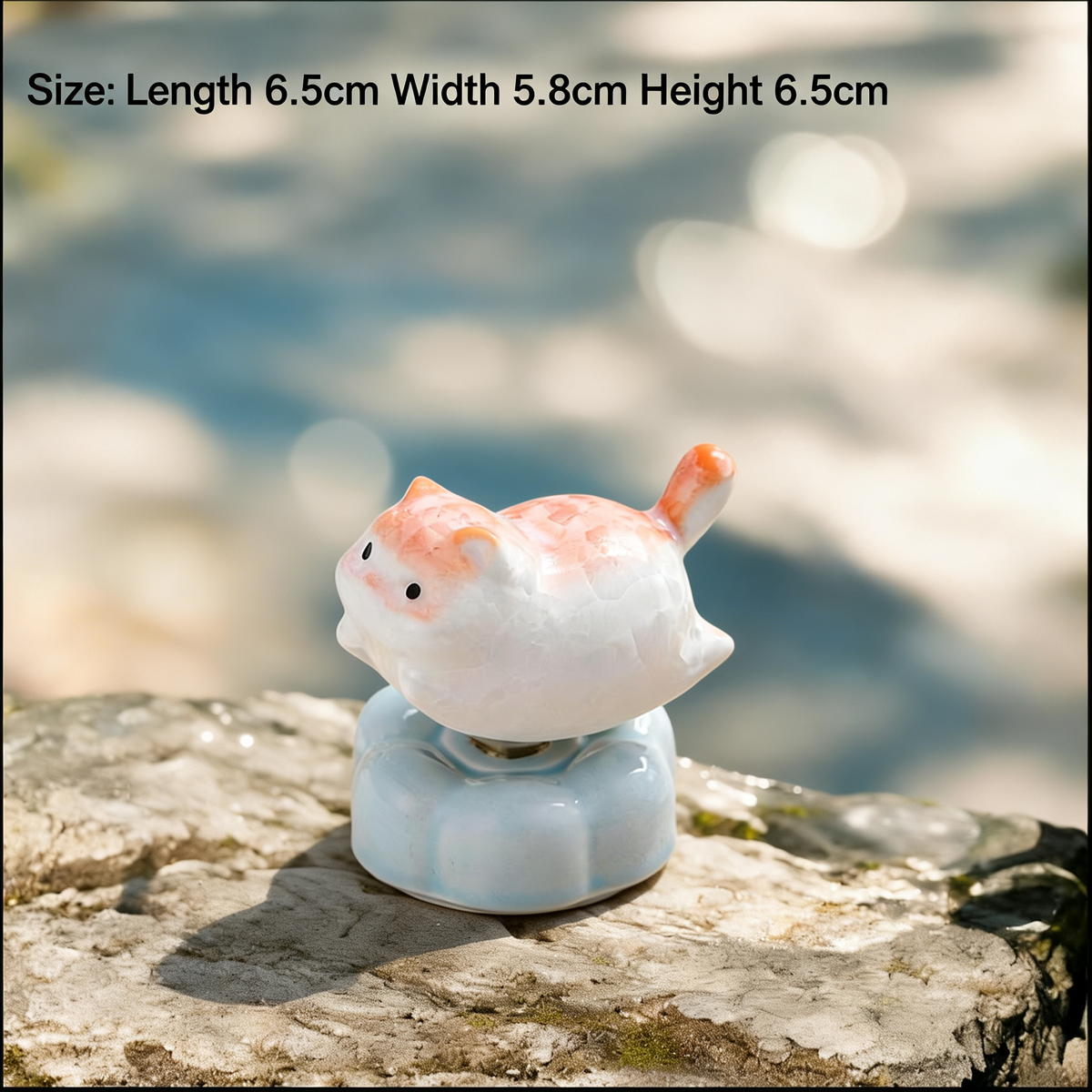 Ceramic Rotating Flying Pig Figurine – Cute Orange & White Piggy Desk Toy on Light Blue Lotus Base