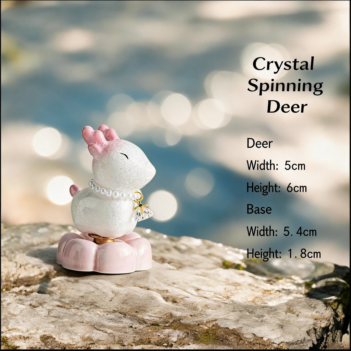 Ceramic Rotating Deer Figurine – Cute Pink Fawn with Pearl Necklace & Pink Lotus Base  Option 2 (Catchy & Engaging):